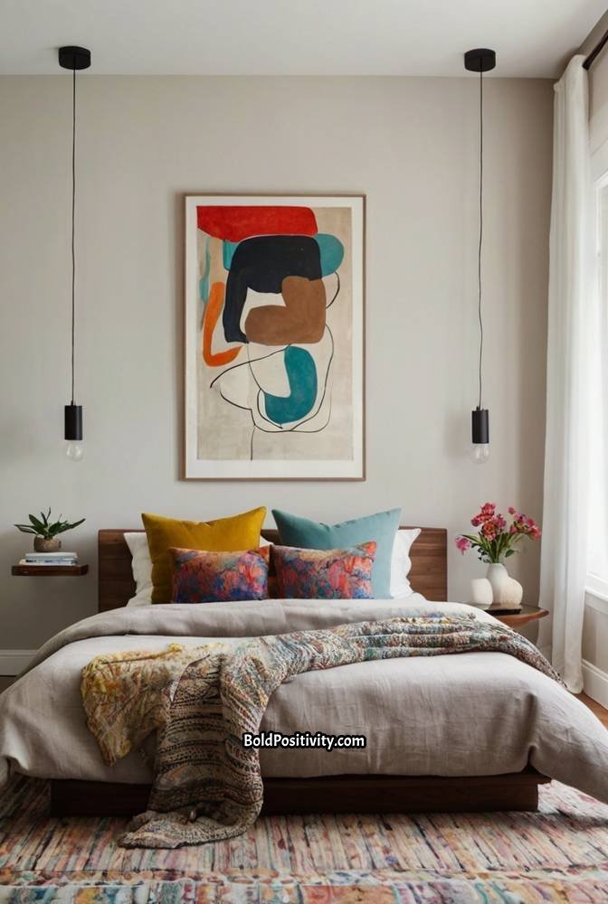 12. Minimalist-Eclectic Bedroom with Subtle Pops of Color_