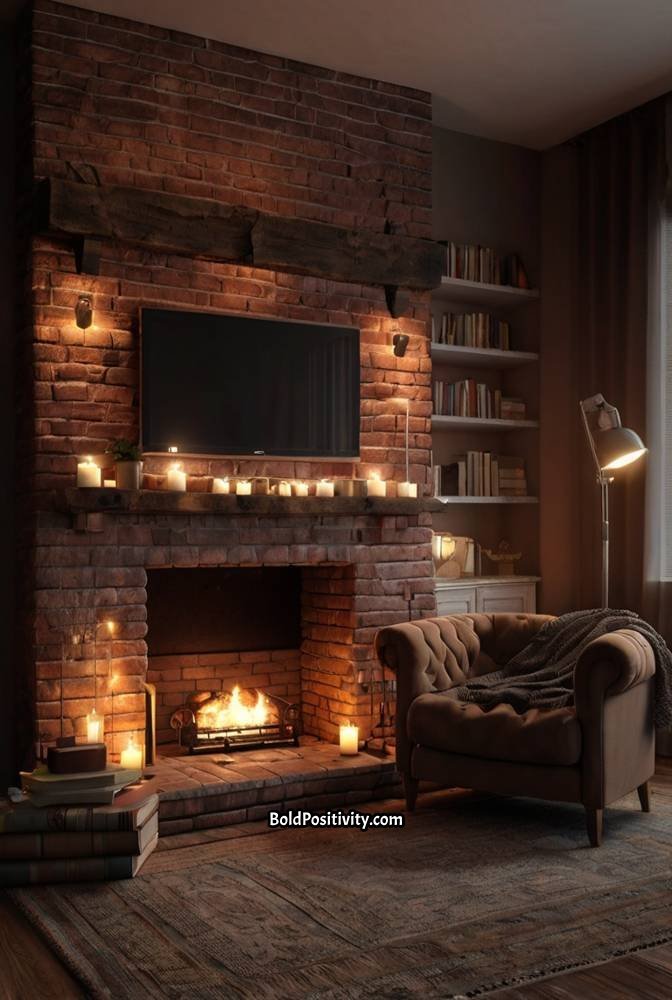 14. Chocolate Brown Bedroom with Cozy Fireplace Corner_