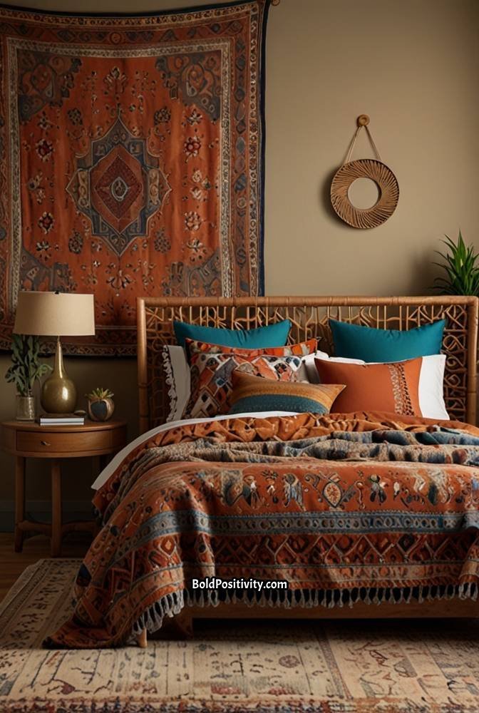 21. Boho Bedroom with a Mix of Patterns and Textures_